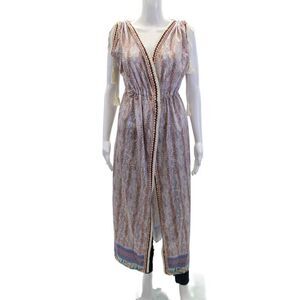Elizabeth Gillett Womens Animal Print Sleeveless Longline Duster Pink Size M